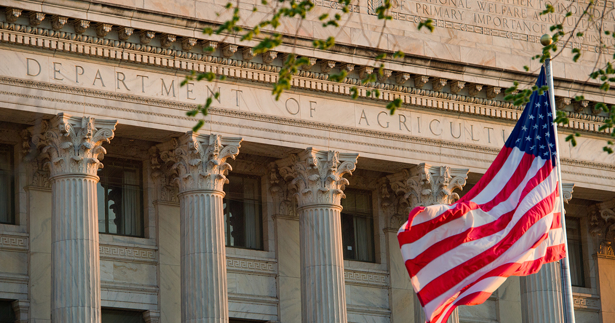 Department of Agriculture office building, American flag
